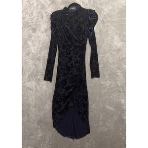 VICI Small Velvet Burnout Hi Low Asymmetrical Fairy Midi Dress Whimsigoth Blue